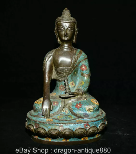 11.6" Old Chinese Bronze Enamel Cloisonne Shakyamuni Amitabha Buddha Statue