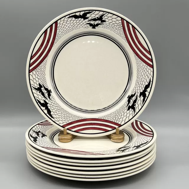 BUY 1-8 VTG 1930s WEDGWOOD Art Deco Birds SUNBIRDS Red & Black DINNER PLATES