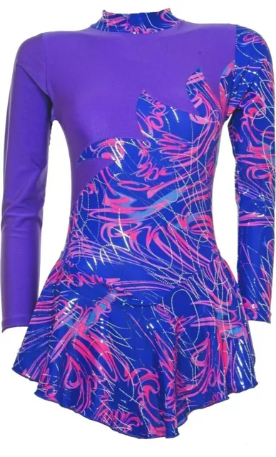 Skating Dress Purple Lycra top/Purple Multi Hologram dress Skater Omega (#016a)