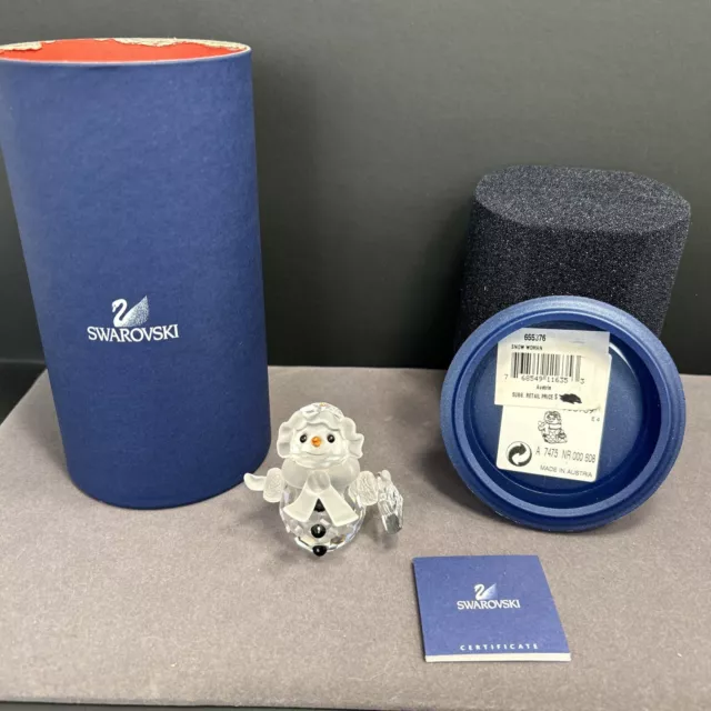 Swarovski Snow Woman Frosted Orange Nose Snowman With Purse Bag W/ Box & Cert