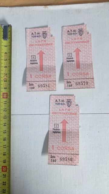 3 Vecchi Biglietti Vintage Autobus Tram Bus Atm Torino 1 Corsa