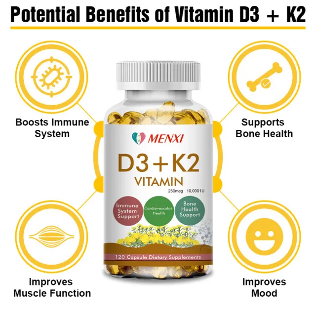 Vitamin D3 10.000 IU + Vitamin K2 250mcg 3 x 120 Tabletten MK-7 Kapsel Vegan
