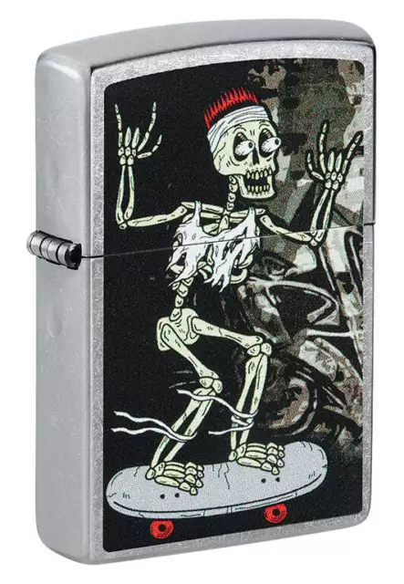 Accendino Antivento Ricaricabile Zippo Skeleton Skateboard 48911 Uomo Metallo