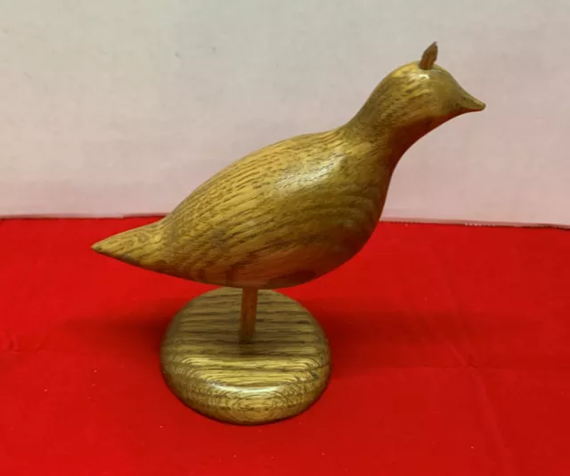 Vintage Solid Oak Wooden Bird Hand Carved Sculpture SIGNED