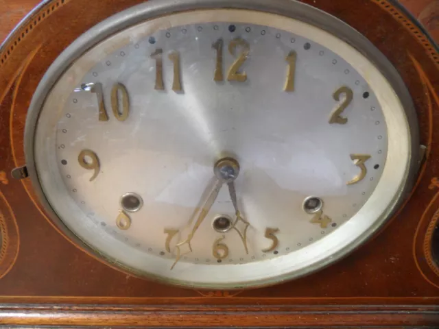 Rear German DRGM Westminster Chiming Mantle Clock w/Oval Dial, Glass & Key 2