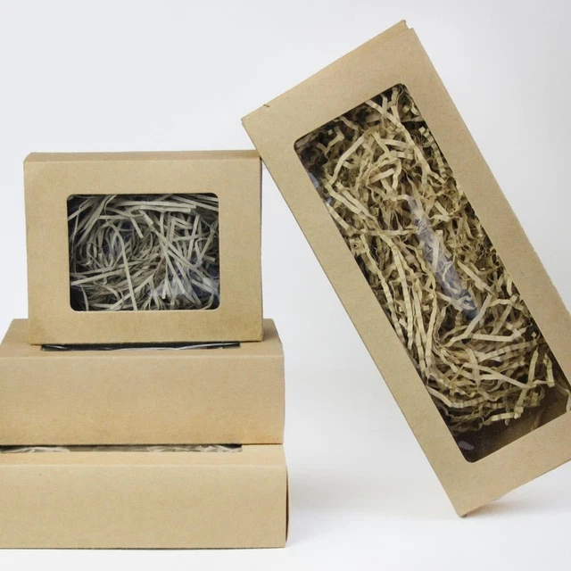 Pack of 12, 24 & 60 Kraft Gift Box With Plastic Window & Slide Drawer Lid Pack of 12, 24 & 60 Kraft Gift Box With Plastic Window & Slide Drawer Lid