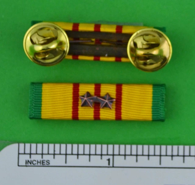 VIETNAM SERVICE MEDAL RIBBON BAR on Holder with 2 Bronze Campaign Stars