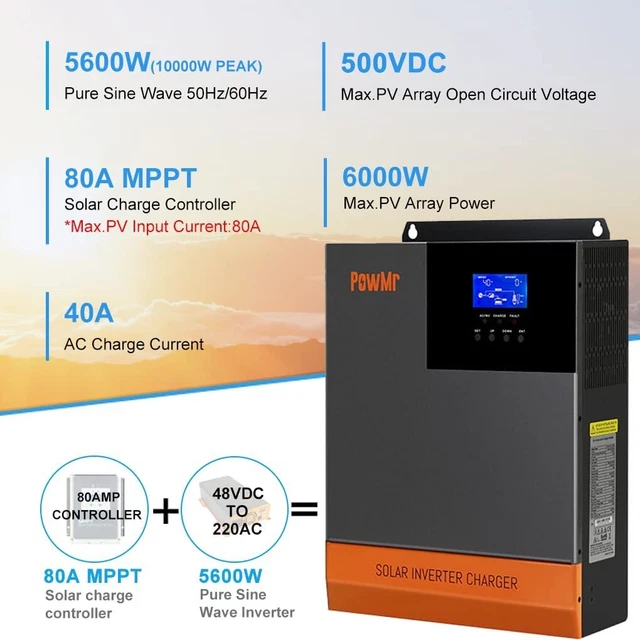 POWMR 5600W 48V Solar Hybrid Inverter Off Grid + MPPT 80A charger In ...