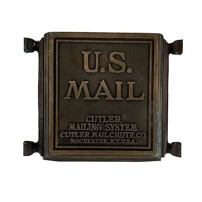 Vtg US Mail Bronze Chute Cutler Co NY USA Mailing System USPS Letter Slot Cover