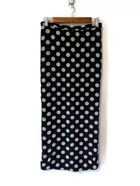 VTG 80s Valentino Boutique Silk Pencil Midi Skirt 6 Black White Polka Dot