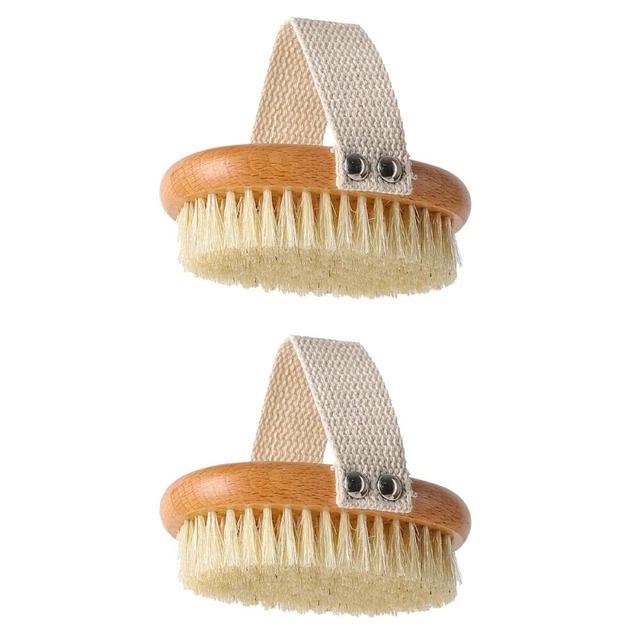 2 Pieces Pig Hair Bristle Massage Brush Back Scrubber for Shower
