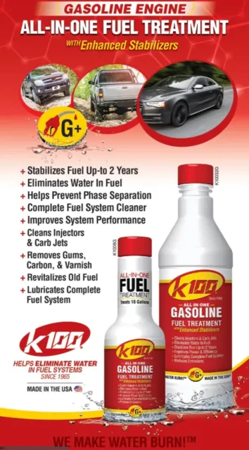 K100 Fuel Treatment Gasoline/Ethanol Additive - K100-G+ - 32 oz Bottles - 12 Pk