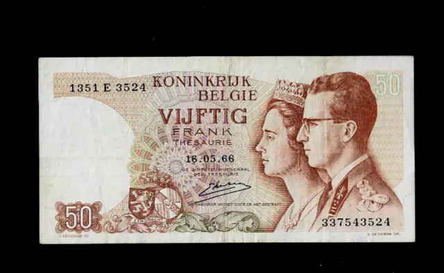 Belgium ( 1 ) Bank Note  50 Francs  16 . 5 . 1966  P. 139  Fine/Very Fine