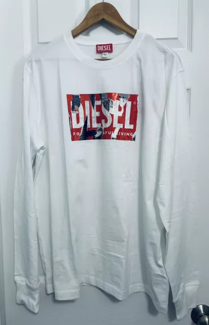 BNWT MEN'S DIESEL LONG SLEEVE T SHIRT WHITE 'T-Just-Ls-L6' US EXTRA LARGE (XL)