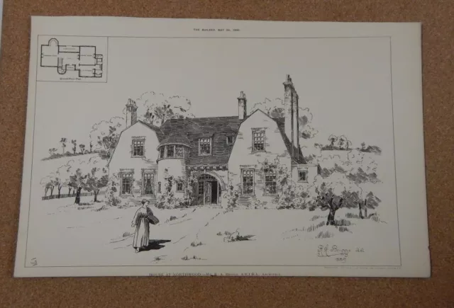 Antique Architects print A House at Northwood The Builder 1889