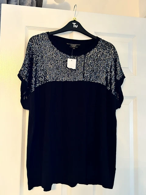 Top Lipsy nero nuovo con etichette taglia 16 con paillettes, ottimo top natalizio.