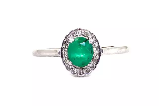 925 Sterling Silver Natural Emerald and White Topaz Cluster Engagement Ring