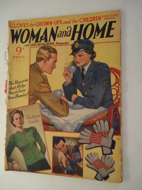 Woman & Home Magazine Mar 1942 Knitting Designs Needlework Fashion FREE POSTAGE