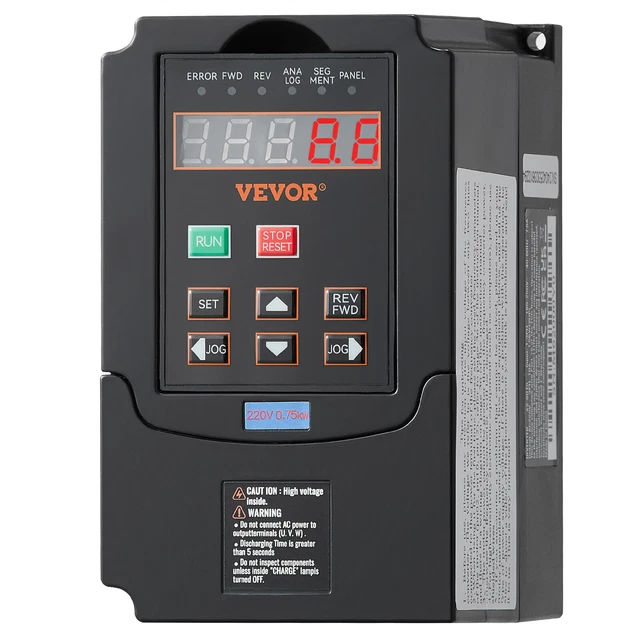 MOLLOM VFD 0.75kW 380V – Inverter Di Frequenza Per Motori CNC – Ingresso Monofase/Trifase, Uscita Trifase 0-3000 Hz – Con Display Duale E PID