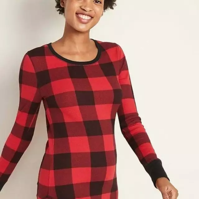 Old Navy NWT Maternity Medium Red/Black Buffalo Plaid Thermal Waffle-Knit Top