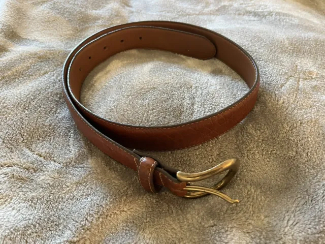 Men's L L Bean Leather Belt Size 32 Brass Buckle Made In USA Brown