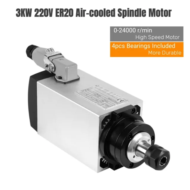 3KW ER20 Air Cooled Square Spindle Motor 220V CNC Engraving Router Milling