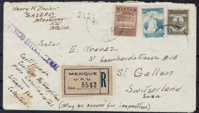Mexico Clean Mif On R Letter From Monterrey IN The Switzerland Used 1945