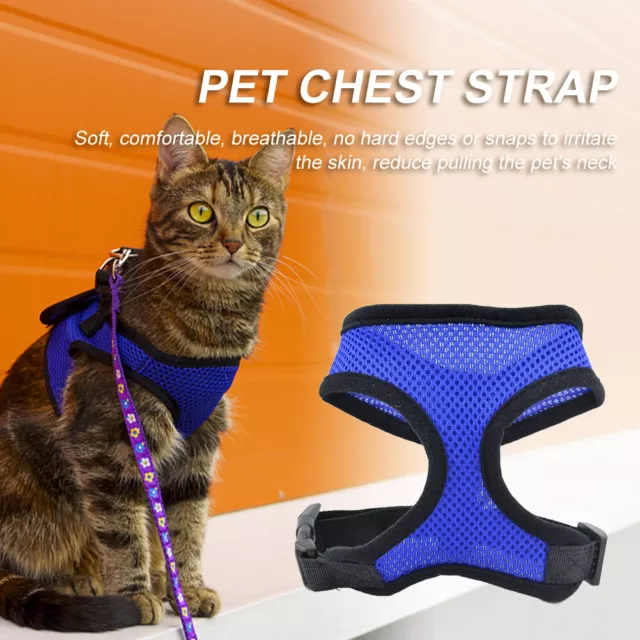 Reflective Cat Dog Collar Harness Mesh Vest Clothes for Training (Dark Blue M)