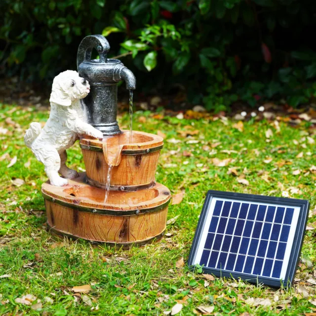 Solar Outdoor Fountain Garden LED Water Feature Home Decor Puppy Dog Design