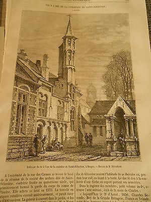 Tir à l'Arc de la confrérie de Saint Sébastien à Bruges Gravure Print 1871
