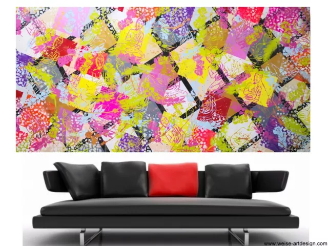 WEISE XXL Acryl BILD Abstrakt Gemälde Leinwand 75 x 150 auf Keilrahmen Nr.53/21