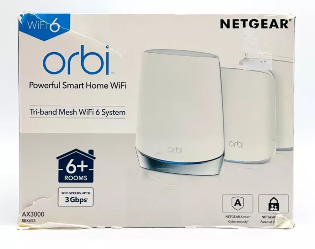 NETGEAR Orbi Whole Home Tri-Band Mesh WiFi 6 System (RBK653) AX3000