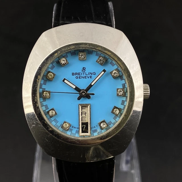 Vintage Swiss Made Breitling Geneve Automatic Day Date Men's Wrist Watch