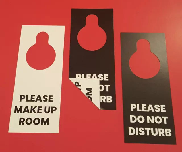 Do Not Disturb / Make up room Door Hanger Sign, Double sided 2 Pack WHITE/BLACK