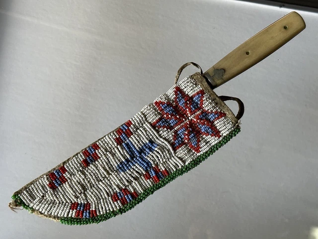 RARE Authentic American Plains Indian Beaded Knife Sheath 1800s Sioux Lakota RARE Authentic American Plains Indian Beaded Knife Sheath 1800s Sioux Lakota