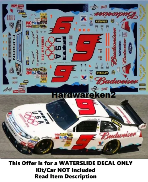 Nascar Decal # 9 Budweiser Team Usa 2010 Ford Fusion Kasey Kahne 1/24