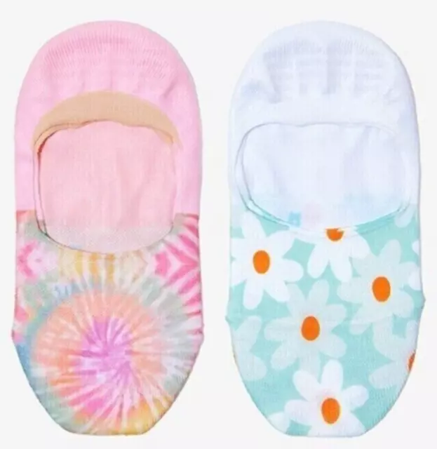 TOMS Ultimate No Show Socks 2 Pack Daisy & Pink Tie Dye, New