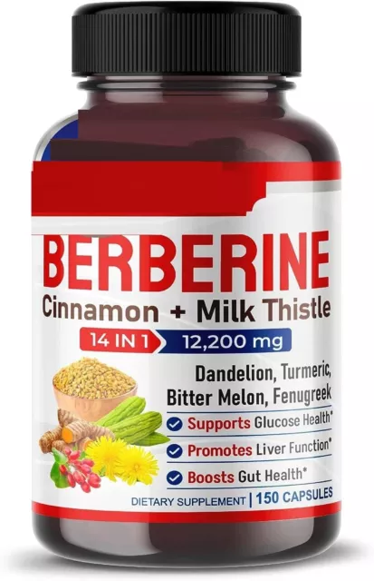 Berberina 12000 mg con canela de Ceilán 3000 mg, cardo mariano 150 cápsulas