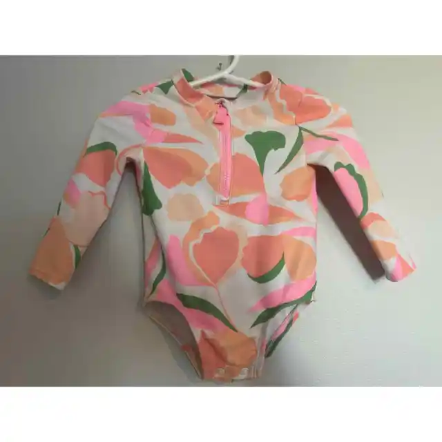 Carters Baby Girl Floral Long Sleeve One Piece Swimsuit, 6 Months