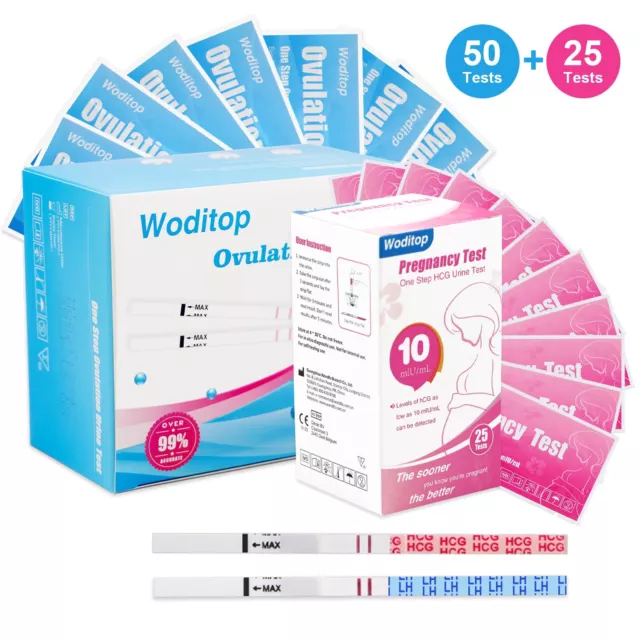 Woditop 50 × Ovulation 25 × Early Pregnancy Urine Test Strips Fertility OPK Kit