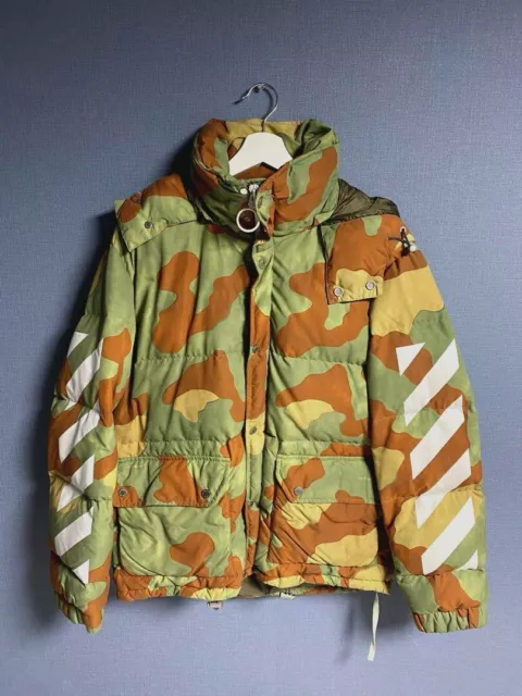 OFF-WHITE DOWN JACKET Camouflage Hoodie Size S Japan Used Rare Good ...