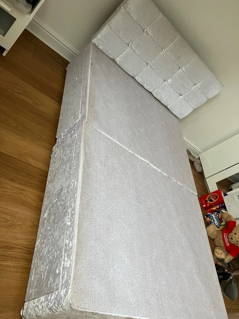 SMALL DOUBLE BED, 4 draws including head board, crushed velvet, white £ ...