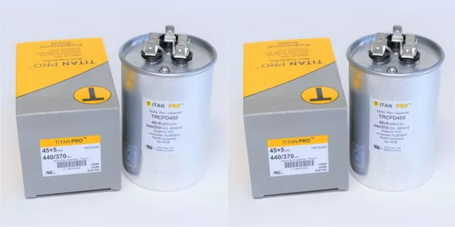 2 PACK TitanPro TRCFD455 HVAC  Dual Motor Run Capacitor. 45/5 MFD/UF440/370 A/C