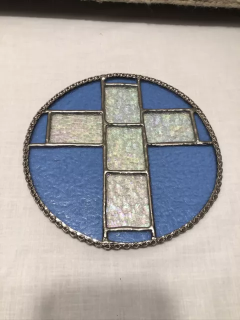 Hand Made Stained Glass Cross Sun Catcher Religious Art Jesus Beautiful Colors