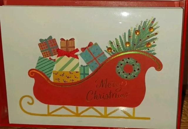 8 Ct Papyrus Christmas Sleigh W/ Presents Gifts In Box Holiday Season Cards Nib