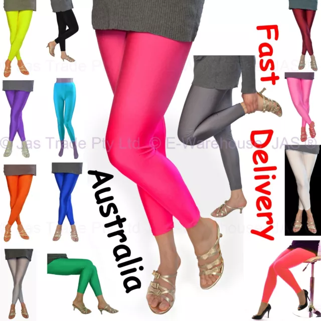 FOOTLESS BRIGHT NEON Fluro 80s 70s Disco STRETCH Pants Metallic Leg Wear  Tights $12.95 - PicClick AU