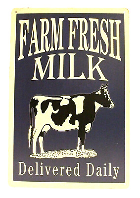Farm Fresh Milk Tin Poster Sign Vintage Style Daily Dairy Cow Farmers Market