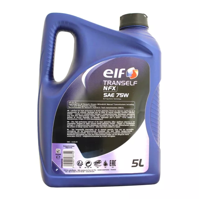 Elf Tranself NFX SAE 75W Synthetic Gearbox Oil Transmission Fluid 5L 5 Litres 2