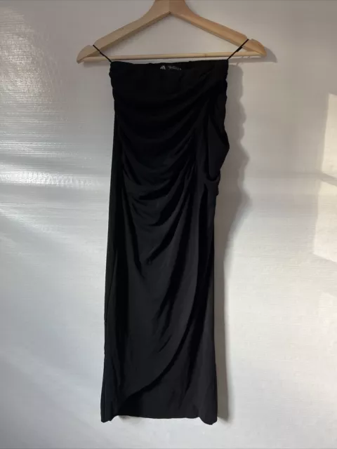 Zara Skirt Women S Black Maxi Back Stretch Ruched Side Front Slit Tulip