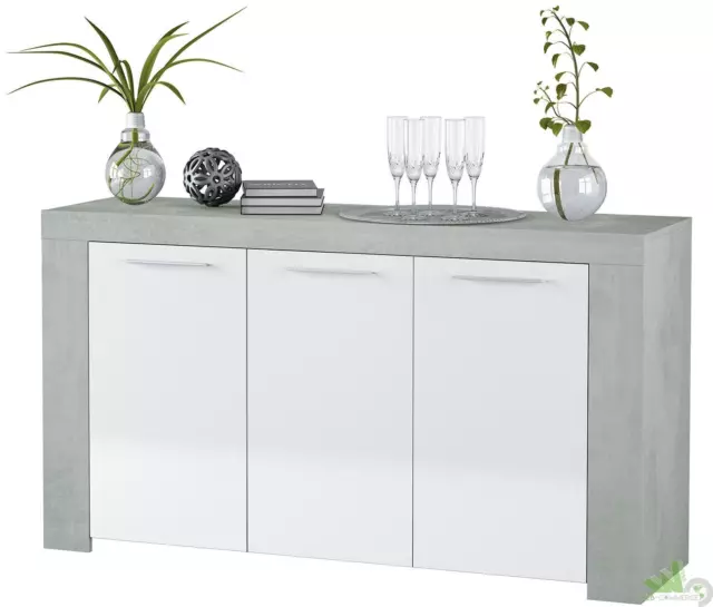 Kit Credenza 3 Ante Sportelli Mobile Basso Ripiani 42X144X80H Cm Bianco Cemento